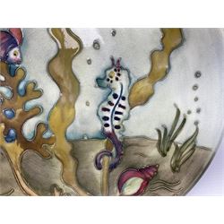 Moorcroft charger decorated in Seahorse pattern, circa 1960, with painted and impressed marks beneath, D26cm