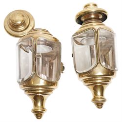 Bleriot Ltd. (London) - pair of Edwardian brass carriage lamps no.152, the body with three...
