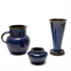 Denby Danesby ware in Electric Blue, including cylindrical vase of tapering form, Chevin jug, pair of graduating bowls etc 