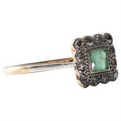 Early 20th century gold emerald and diamond cluster ring, stamped 18ct & Plat