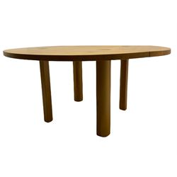 Oak dining table, circular top made of joined shaped segments