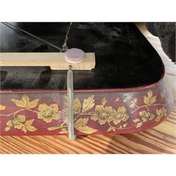 Early 19th century red lacquered papier-mâché tray by Clay of King Street Covent Garden, of rounded rectangular form, painted in gilt with large foliate sprays and butterflies, impressed verso CLAY KING ST COVENT GARDEN, W66.5cm D48.5cm