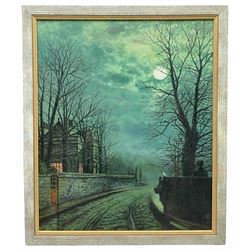 Manner of John Atkinson Grimshaw (British 1836-1893): Moonlight Winter Scene Headingly Lane Leeds, oil on board unsigned 60cm x 50cm