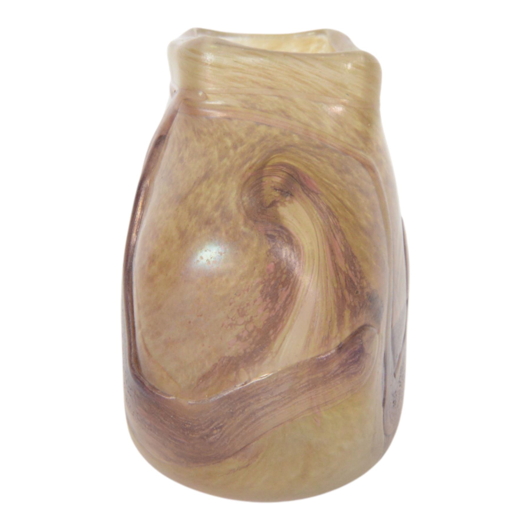 20th century, Studio glass vase, of rectangular form, with swirls on a mottled ground, etched signature Jambier 88 Eze Village beneath, W22cm H16cm
