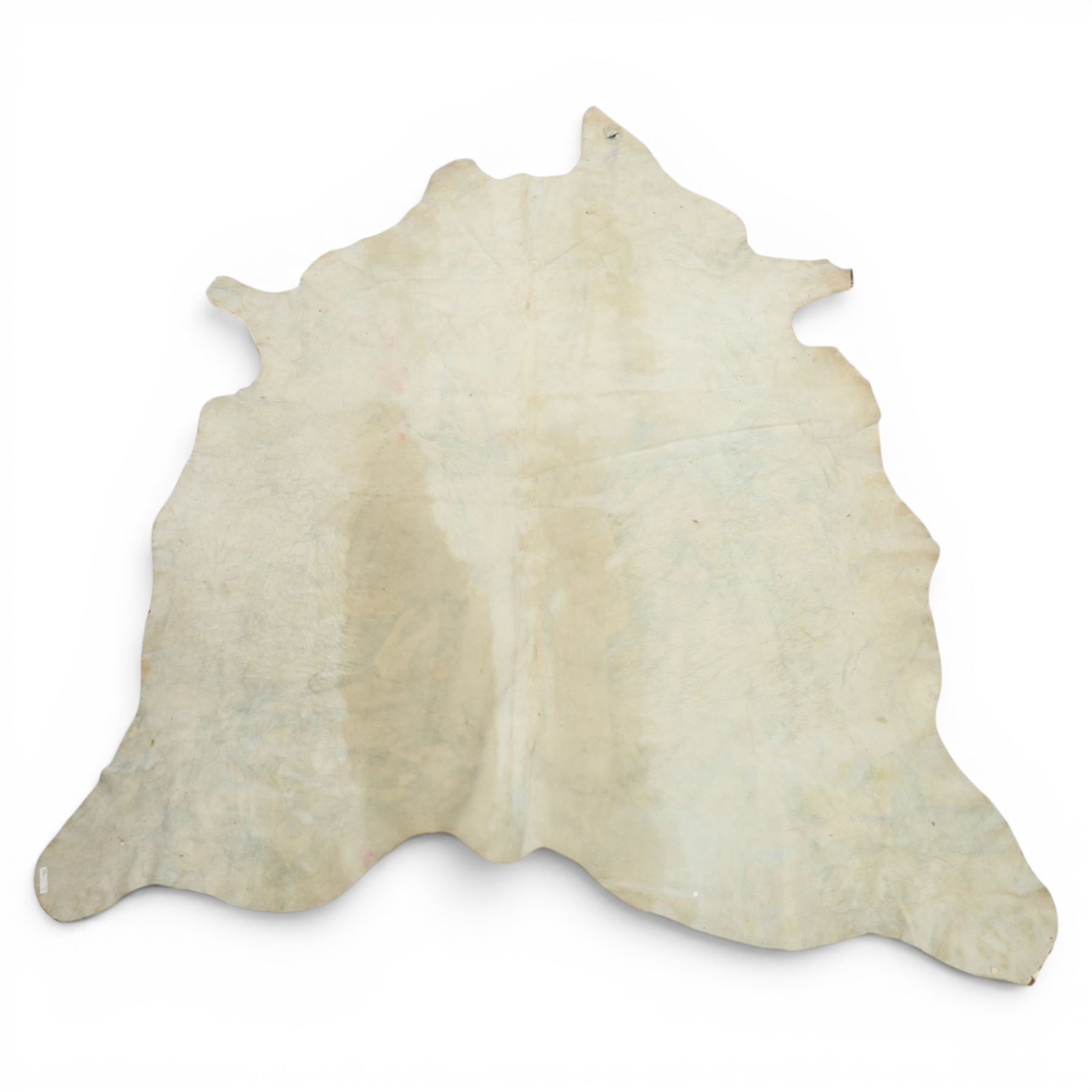 Cow hide rug or wall hanging, shaped with brown and white tones