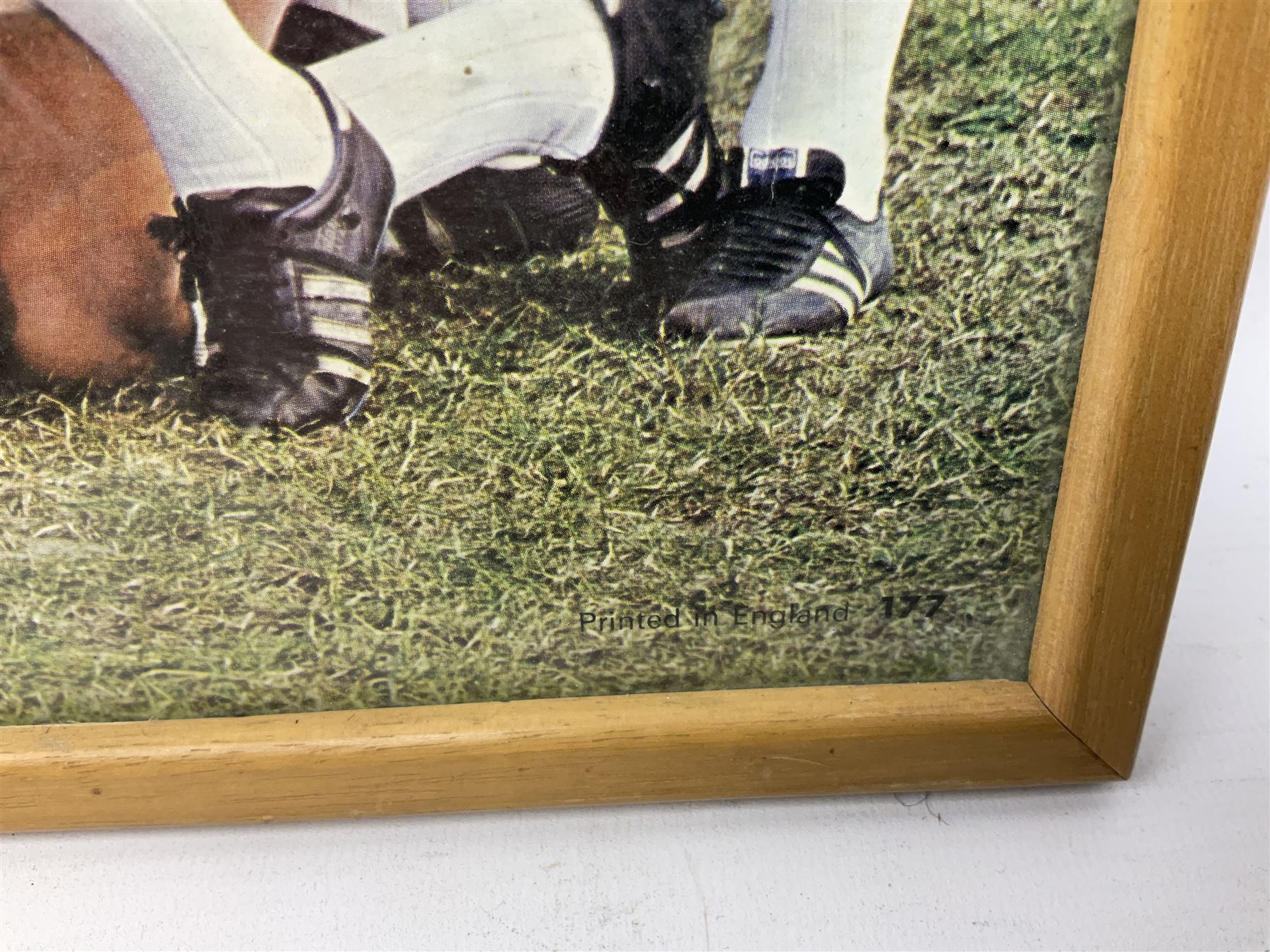1970-1 photograph of West Ham United FC squad members, including Bobby Moore, Geoff Hurst, Harry Redknapp, Trevor Brooking, Jimmy Greaves, Billy Bonds etc, most players with signatures, 30 x 45cm, framed and glazed