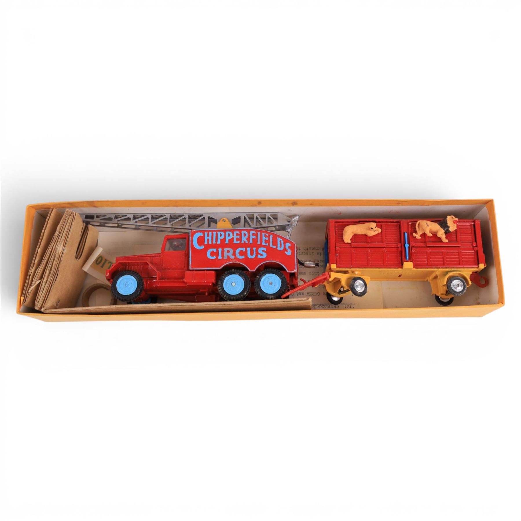 Corgi Toys Gift Set no. 12 Chipperfield's Circus Crane Truck and Cage, with two lion figures and instructions, boxed