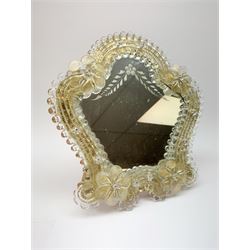 A Venetian glass dressing table mirror, with easel style support verso, H24cm.  