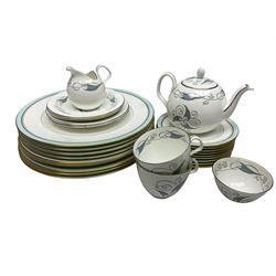 Foley breakfast set in Celeste pattern, comprising two teacups and saucers, two plates, teapot, milk jug and open sucrier, together with Royal Worcester Howard pattern dinner, dessert and side plates