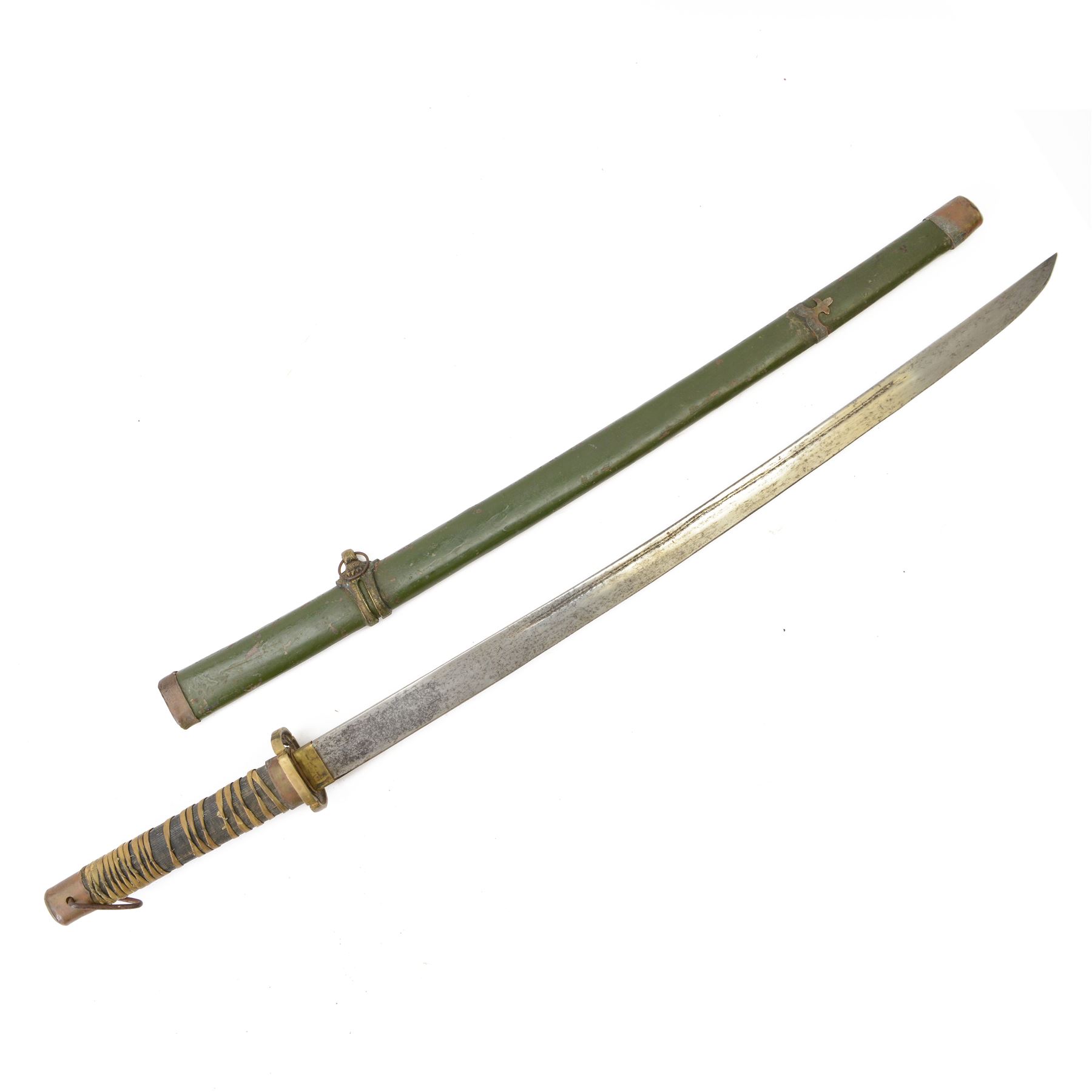 Japanese Shin Gunto Sword, with 70cm steel single edged blade, in green metal scabbard, overall L92cm