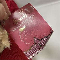 Six Harrods annual teddy bears, dating between 2005 and 2010, including 20th anniversary edition bear, tallest H39cm