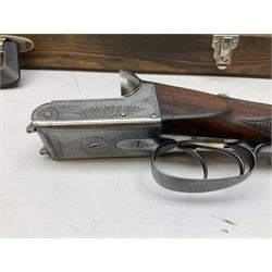 Midland Gun Company Birmingham & London 12-bore side-by-side box-lock non-ejector double barrel shotgun with 76cm damascus barrels, Prince of Wales style walnut stock with chequered grip and fore-end, top safety and engraved lock no.62160 L120cm overall; in scratch built baize lined wooden case. SHOTGUN CERTIFICATE REQUIRED.