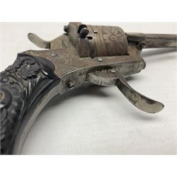 19th century Belgian 7mm pin-fire six-shot revolver with engraved action, folding trigger and ornate grips, ELG proof marks, No.4562 L20cm