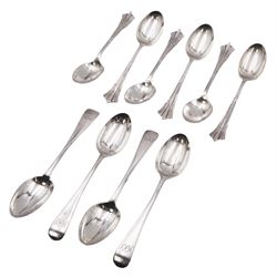 Set of six Edwardian silver Albany pattern coffee spoons, hallmarked James Deakin & Sons, Sheffield 1903, together with four early 20th century silver coffee spoons, hallmarked Josiah Williams & Co, London 1913, approximate total weight 4.89 ozt (152 grams)