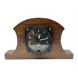 WW2 Spitfire or Lancaster cockpit altimeter Mk.XIVA, stamped 175/41 GA/1273; mounted in oak mantel clock type case L22cm