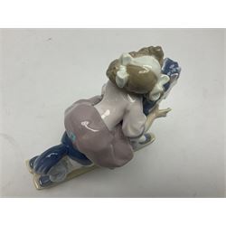 Three Lladro figures, Faithful Steed no 5769, Best Foot Forward no 5738 and Lambkins no 5469, all with original boxes, largest example H21cm 