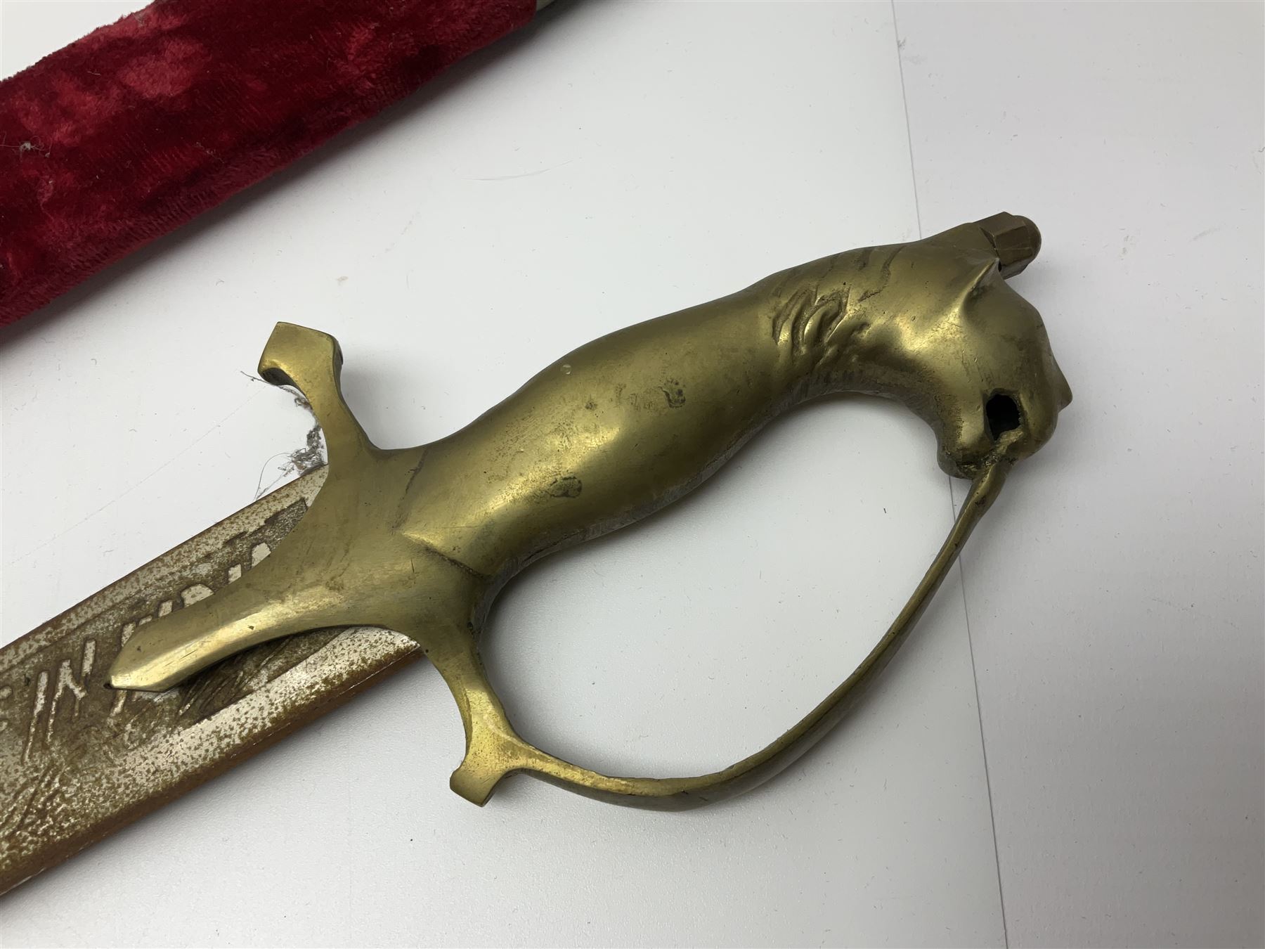 Late Victorian British Military gymnasium practice sword with 85.5cm fullered blunt pointed narrow straight blade, pierced bowl guard and chequered wooden grip L103cm overall; Leon Paul fencing foil with shaped grip and touche wiring; and two reproduction Indian tulwar swords with scabbards (4)