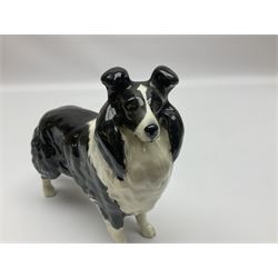 Three Beswick dog figures, comprising CH Talavera Romulus, Hajubah of Davlen and a Boarder Collie, together with three Royal Doulton dog figures  