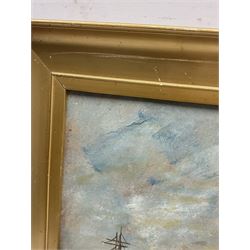 Edouard Adam (French 1847-1929): Masted Ships at Sunset, oil on board signed and dated 1907, 32cm x 25cm 
Provenance: Robin Hood's Bay family ownership for many years