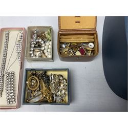 Victorian and later jewellery including silver thimble, rolled gold pendants, earrings and brooches and a collection of wristwatches including Sekonda, The Westminster Collection Historic Timepieces Spitfire pocket watch etc