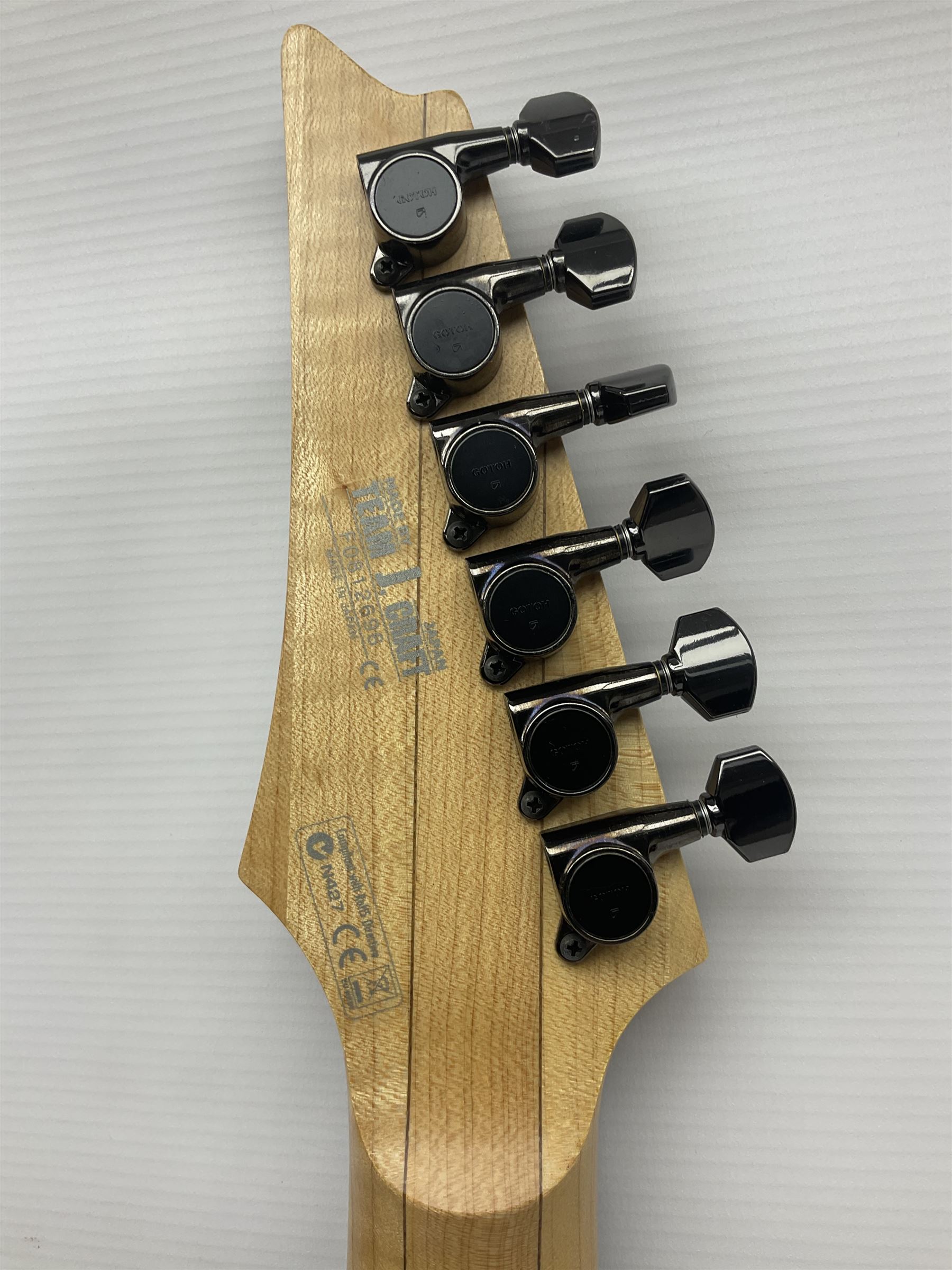Ibanez Prestige RG1570 Mirage Blue electric guitar in black with tremolo arm, serial no.FO812696, L98.5cm; in original Ibanez fitted hard case marked Team J Craft