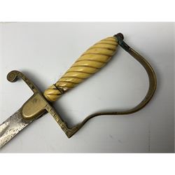 1900-1918 German Imperial NCO sabre with WW2 modifications of Wehrmacht insignia to the langet, 79cm slightly curving fullered blade and brass hilt, the knucklebow chased with oak leaves and acorns L90.5cm overall
This item has been registered for sale under Section 10 of the APHA Ivory Act 