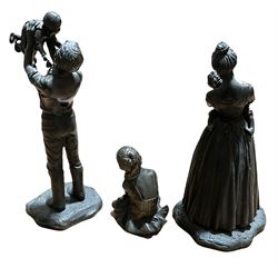 Two Heredities bronzed figures to include 'Mother and Son' and 'Father and Daughter' by Pauline Parsons, and another figure of a seated young ballerina, tallest 25.5cm