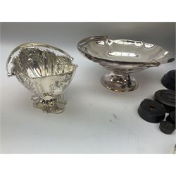 Assorted collectables, to include assorted silver plate, including a swing handled sugar basket, tea wares, kitchen scales with weights, etc., in one box