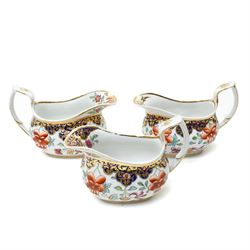 Number of early 19th century Chamberlain's Worcester pattern items decorated with Japanese flowers comprising pair of milk jugs, three sauce boats and two teapots, unmarked 
Provenance: property of a Nobleman