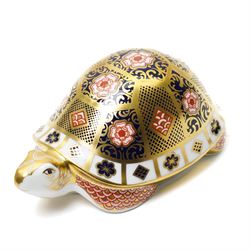 Collection of Royal Crown Derby paperweights, comprising Yorkshire Rose 'Father Tortoise' with gold stopper, boxed, Baby Rowsley Rabbit Exclusive for Sinclairs, with gold stopper, boxed, and three miniature bears (5)