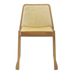 TrabÀ - Italian beech framed Roxanne chair, ochre leatherette seat, shaped beech frame