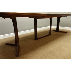  Svend Aage Madsen - 1960s rosewood extending dining table, angular end supports pull out to extend, two additional leaves, stamped underneath, H71cm, 96cm x 160cm - 262cm (extended)  