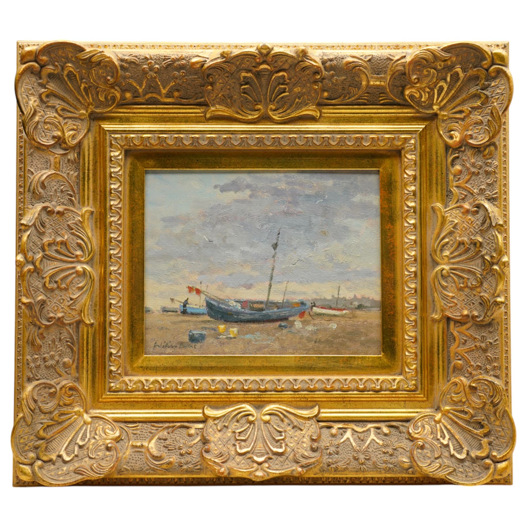 William Burns (Northern British 1923-2010): 'Aldeburgh Beach - Suffolk', oil on board signed, titled verso 19cm x 24cm
