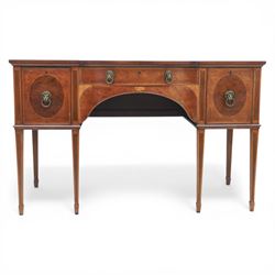 George III Sheraton design serpentine inlaid mahogany and satinwood sideboard