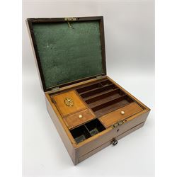 19th century satinwood box, the hinged cover with central shell inlay, opening to reveal a compartmented interior, above a lower pull out drawer, H13cm W28.5cm D24.5cm