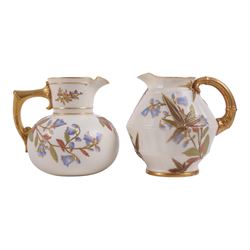 Five Royal Worcester Blush Ivory jugs, comprising one shape 1085 example with bamboo handle, one shape 1376 example with floral decoration and gilt handle and three shape 1094 examples, each decorated with floral sprigs, with printed marks beneath, tallest H14cm