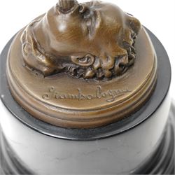 After Giambologna (Italian 1529-1608)- Bronze figure of Mercury holding the caduceus, with signature and foundry mark on marble base H43cm