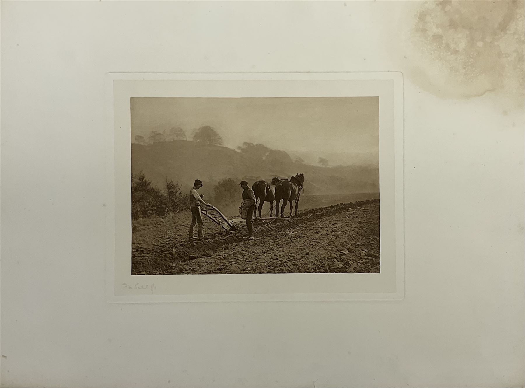 Frank Meadow Sutcliffe (British 1853-1941): 'Dinner Time' - Foulbriggs Field Lealholm Hall Farm, 19th century photographic print signed on the margin in pencil, with embossed border  15cm x 19.5cm; another similar mounted photograph of a Port scene (unframed) (2)