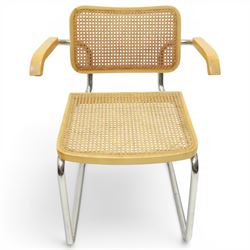 Marcel Breuer (Hungarian-American 1902-1981) for Knoll International - set of four (3+1) 'Cesca' armchairs with canework backs and seats, raised on chrome tubular supports 