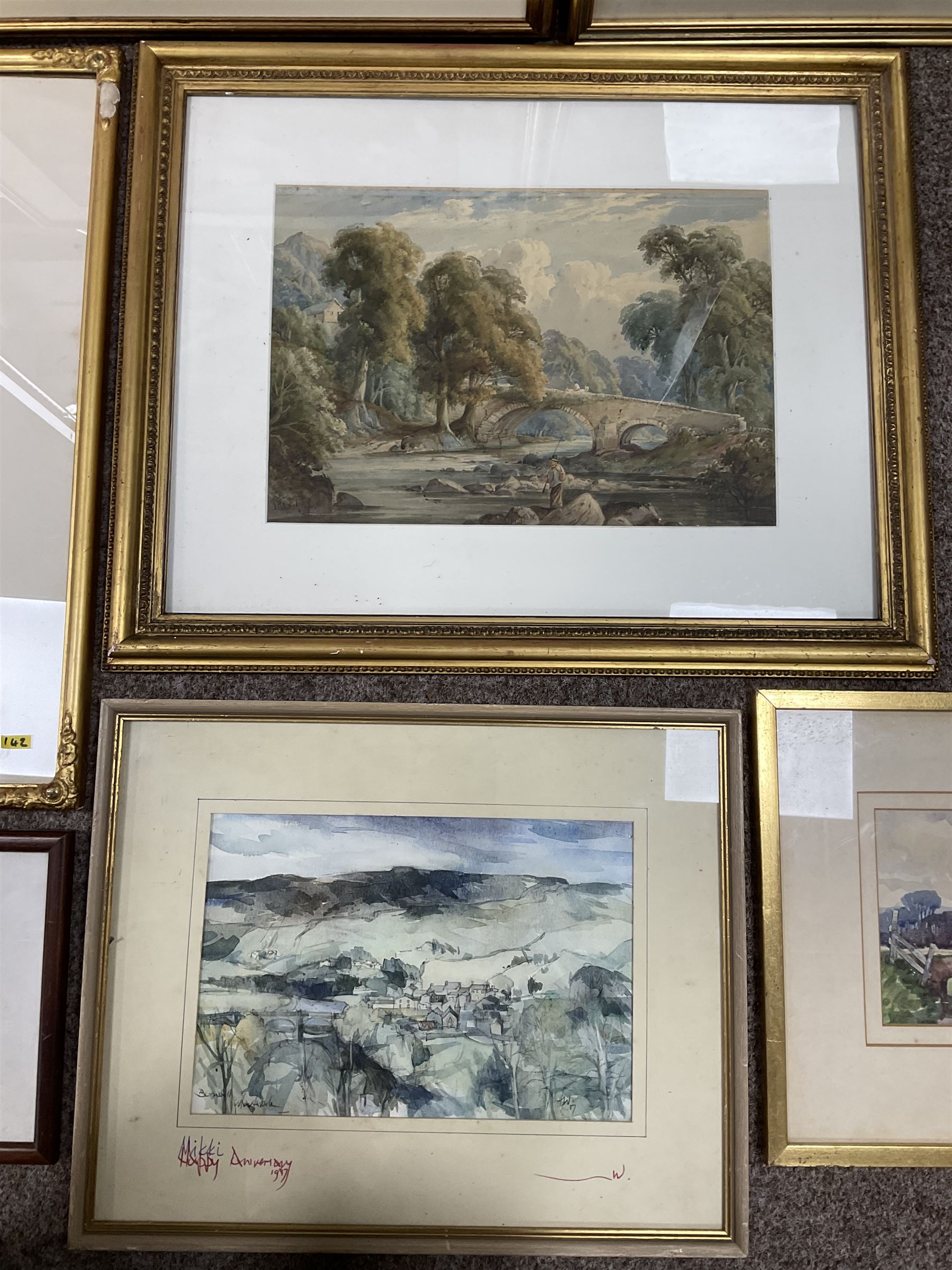 Collection of 20th Century watercolours, to include Jeremy Taylor (British 1957-): 'Sutcliffe's View - Whitby' and John Smith Atherton (British 1877-1943): Village Scene, variously signed, titled, dated and with original labels max 33.5cm x 43cm (8)