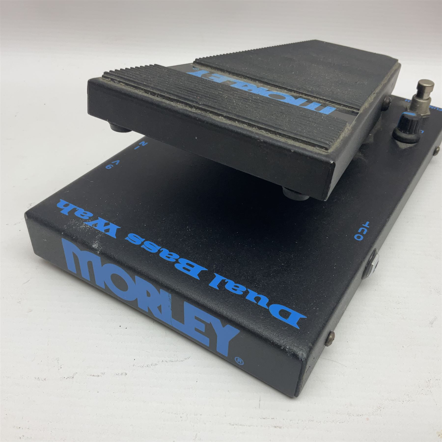 Three Morley guitar effects pedals, including The Little Alligator Volume serial no 195408 and Dual Bass Wah model PBA-2