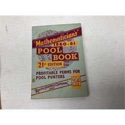 Football - Sherman's Searchlight on Famous Teams trade cards 1938-39 (28) and Searchlight on Famous Players (15); and nine booklets including F.A. Cup Annual 1951;two early 1960s F.A. Yearbooks etc; together with seven photographs of cricket teams, first half of 20th century; and four 1940s and later cricket booklets; and a signed postcard of boxer Len Harvey