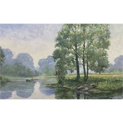 Alan Armitage (British 20th Century): Fishing on the Lake, oil on board signed and dated '95, 30cm x 49cm 