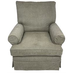 Multi-York - hardwood framed swivel armchair upholstered in herringbone fabric, traditional shape with rolled arms