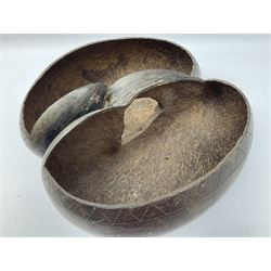 Coco-de-mer seed (Lodoicea maldivica), carved as a basket, H17cm, L32cm, 
