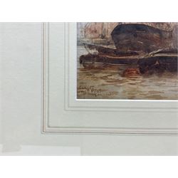 Frank (Frederick) William Scarborough (British 1860-1939): 'Sunset - Tower Pool London' and 'London Bridge', pair watercolours signed and titled 17cm x 24cm (2)