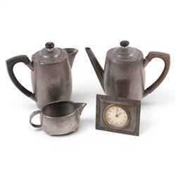 Tudric pewter part coffee set, coffee pot, hot water jug and milk jug, together with a Tud...