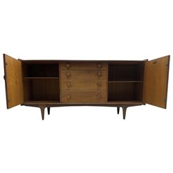 John Herbert for A Younger - mid-20th century teak 'Volnay' sideboard, fitted with four graduating drawers flanked by two cupboards, each enclosing a single shelf, on tapering feet