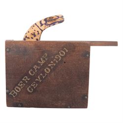 Boer war; Huntley & Palmers biscuit tin, used as a telescope holder, POW snake in a box marked Boer Camp Ceylon 1901, Boer War  leaflet, together with two volumes of Navy and Army Illustrated   
