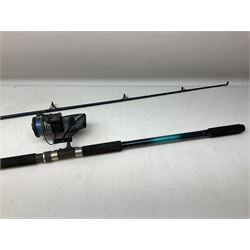 Shakespeare 'Composite Beachcaster 1332-300' 10ft two piece rod with Shakespeare alpha reel, Elastiglas two piece fly rod, Ryobi Masterline carbon fibre 'Pioneer PIF 85 Fly 8' 6